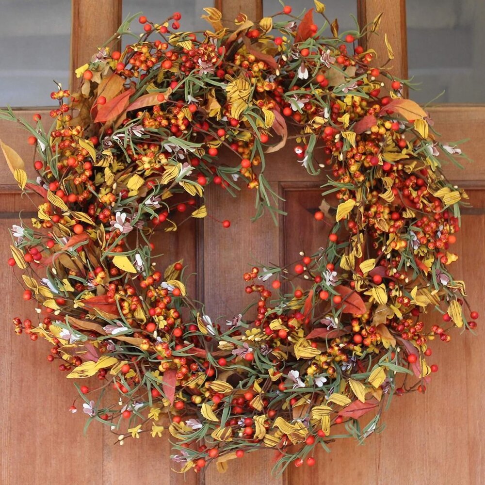 Appalachia Berry Silk Fall Door Wreath 24 inch, Handcrafted, Designed in , Full - Picture 6 of 9